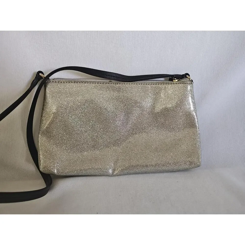 Kate Spade‎ Shoulder Bag Champagne Gold Ribbon PVC Silver Leather strap